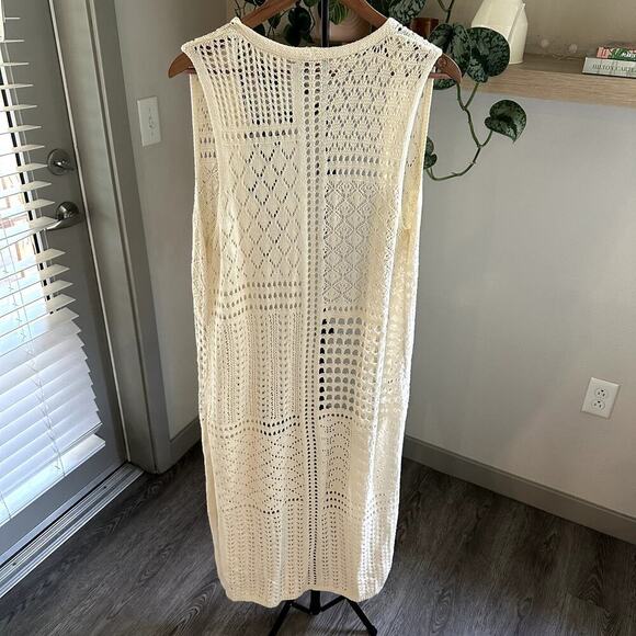 Freshman Cream Crochet Cardigan Bikini Cover Up Cottage Whimsical M Boho beach - Picture 2 of 8